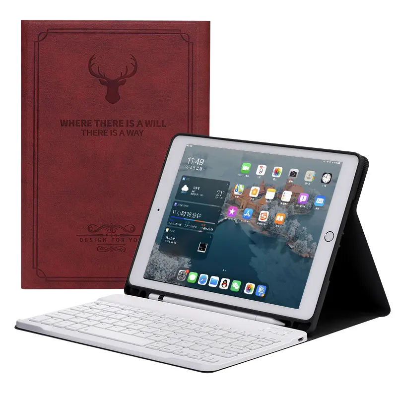 Magnet Touchpad Rotating Case With Keyboard And Mouse And Light For Ipad 9Th Air2 4 Generation