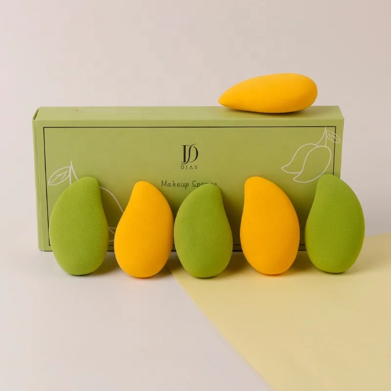 ZH New Arrivals Yellow Green Latex Free Mango Shape Makeup Blender Cosmetic Sponge Set