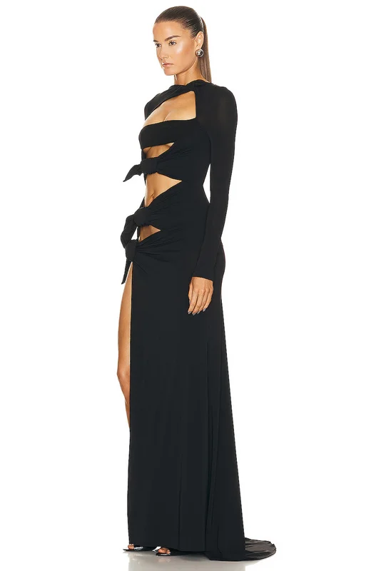 A8797 Fashion Women Clothing Black Women Maxi Dress Cutout Slit Sexy Ladies Night Club Party Dress
