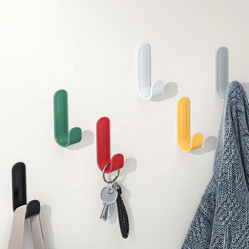 Color J Hook Door Back Coat Hook Kitchen Hole-free Multi-functional Adhesive Wall Hanging Simple Plastic Hook