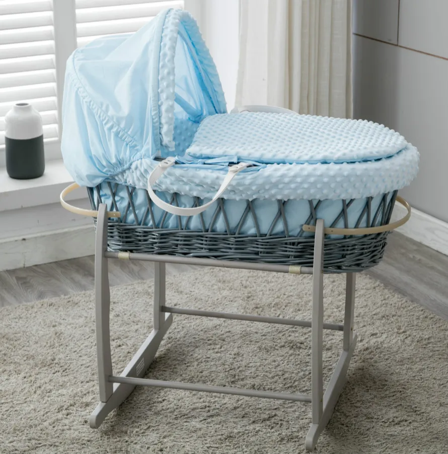 Wicker Moses Basket with dressing and rocking Stand