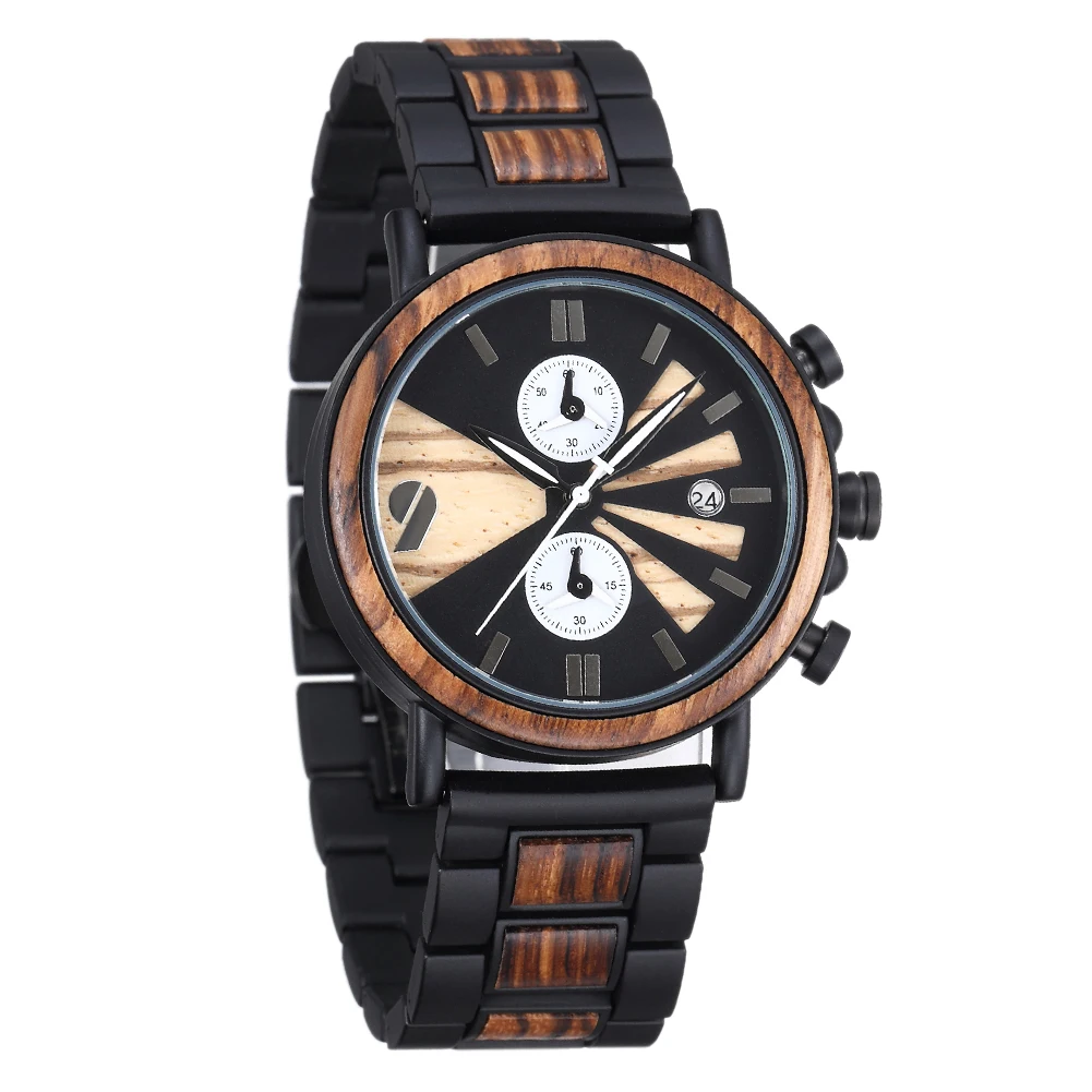 Wood Mens Watches Wholesale New Coming Quartz Japan Movement Chronograph ETA Movement Swiss Glass SEIKO 1 Piece Men Round Analog