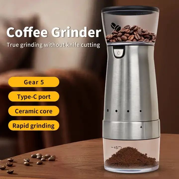 Ceramic core Coffee Grinder Machine Electric USB Charging Coffee Bean Grinder For Kitchen with 5 Grind