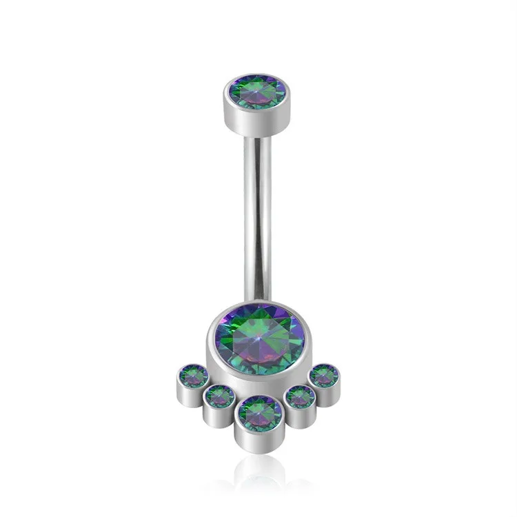 Fashion Astm F136 Titanium Internally Threaded Cz Stone Belly Button Rings Navel Piercing