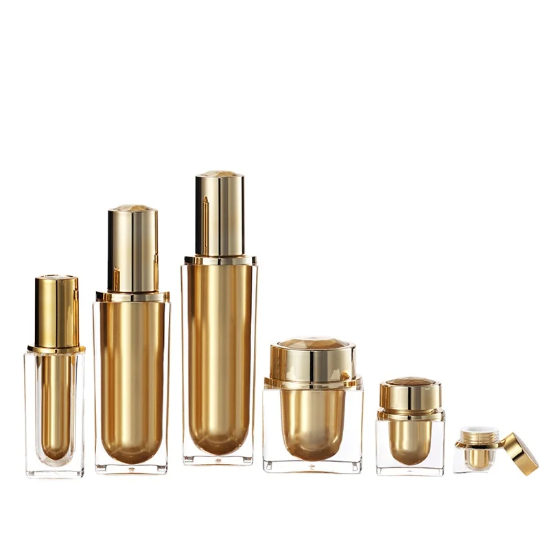 Wholesale Luxury Skincare Lotion bottle Set Plastic container Cream Jars gold Acrylic Spray bottle set cosmetics packaging