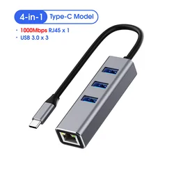 High Speed RJ45 Internet USB3.0 to 10/100/1000 Gigabit Type-C LAN Network USB C to Ethernet Adapter Hub for Window PC