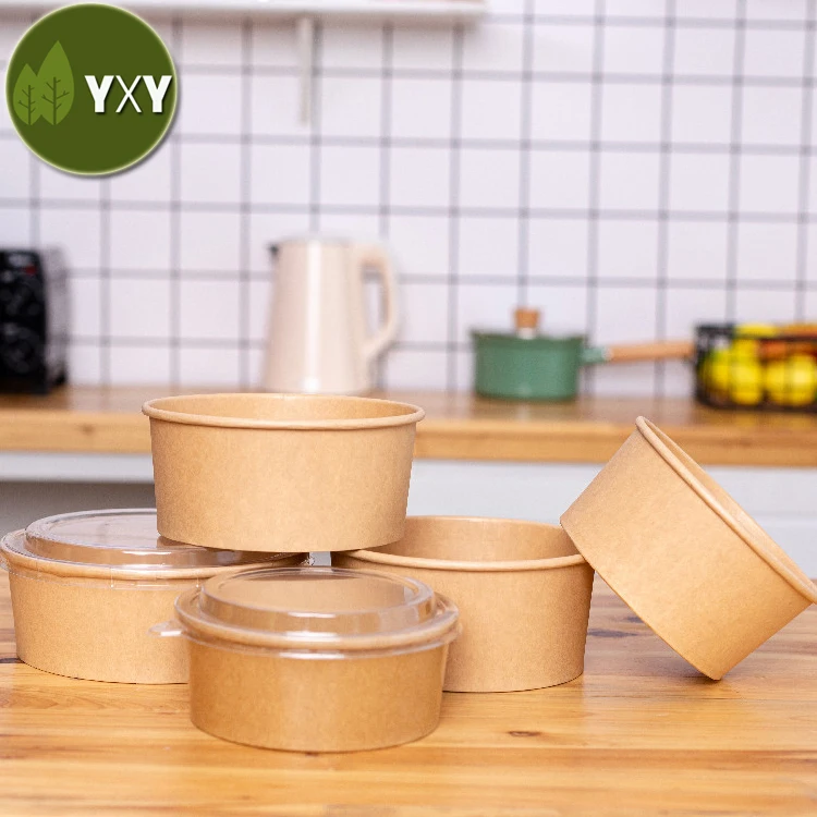 Get!!! 100% Eco-friendly Tall Round 1000ml Paper Salad Bowl With LID