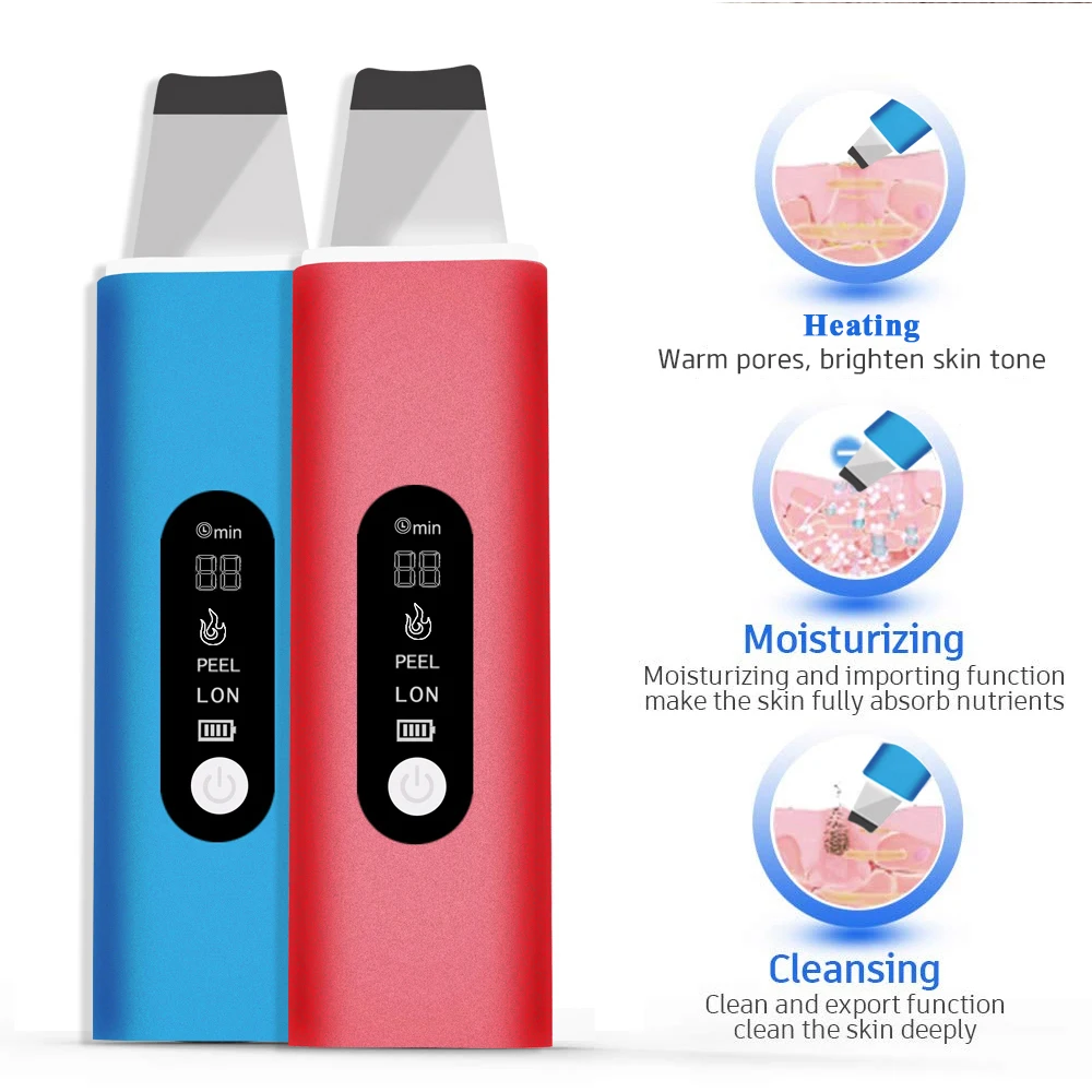 Factory Price Portable EMS Skin Scraper Ultrasound Facial Deep Cleansing Machine With Heating Function Blackhead Remover Device