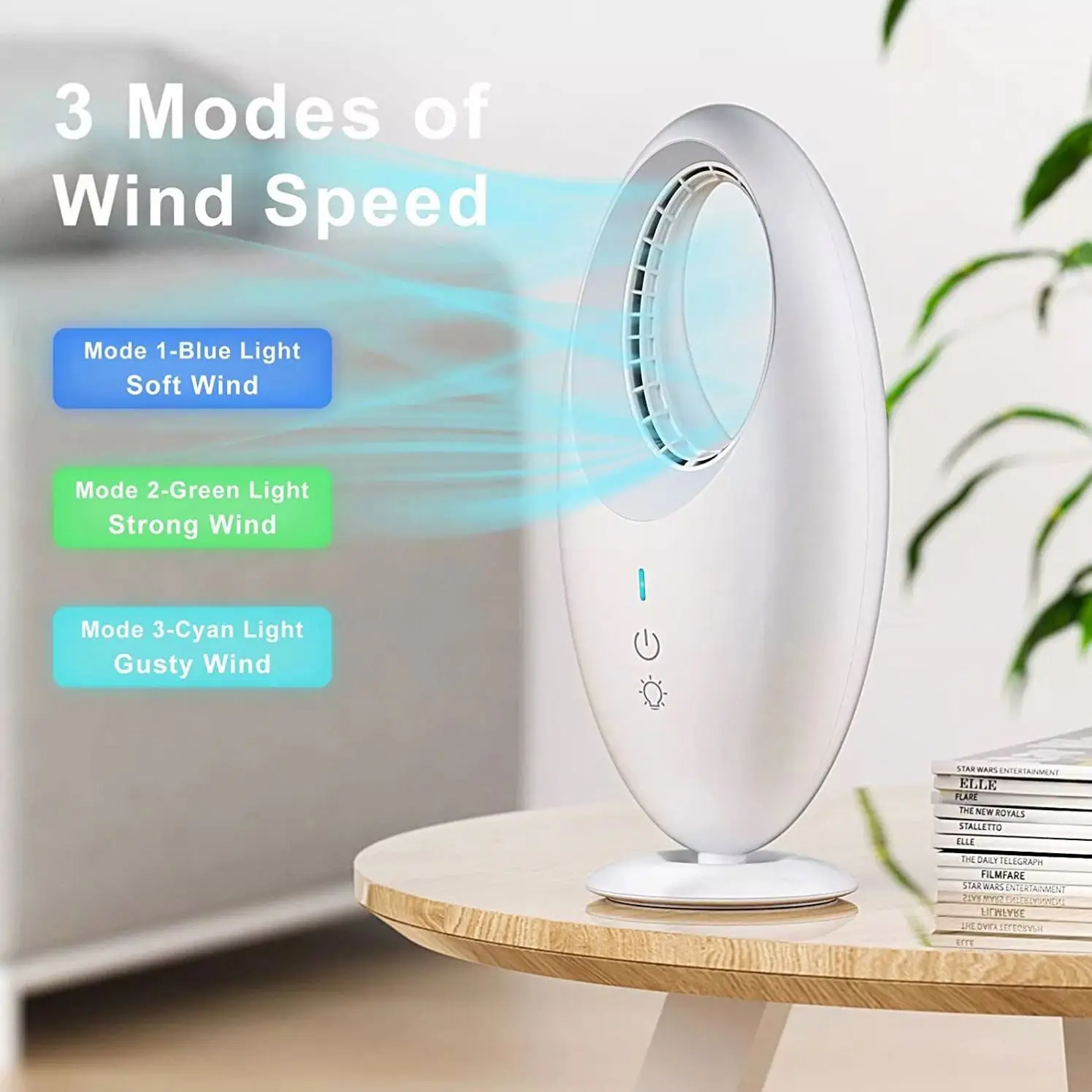 2023 new desktop leafless fan home lamp two-in-one leafless fan mute automatic mini rechargeable electric fan