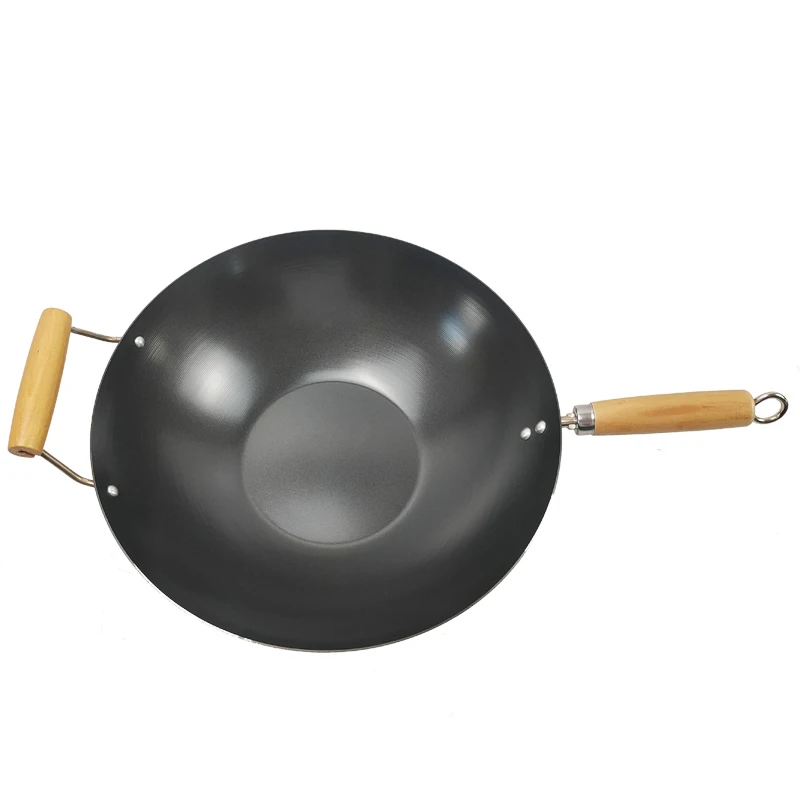 Factory Direct Sales Chinese Home Cooking Stir Frying Induction Non Stick Cook Wok Pan With wooden handle Chinese Wok Pan