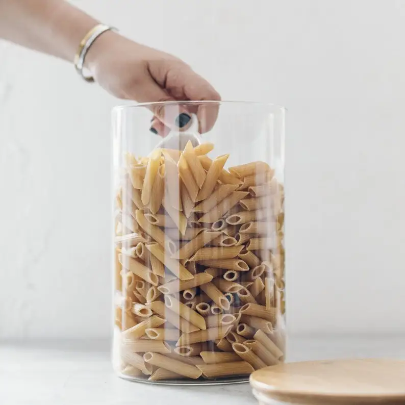 Glass Food Canisters with Bamboo Air-tight Lids Jars for Herbs Spices Sugar Coffee Tea Nuts Grains Flour Pasta Food Containers
