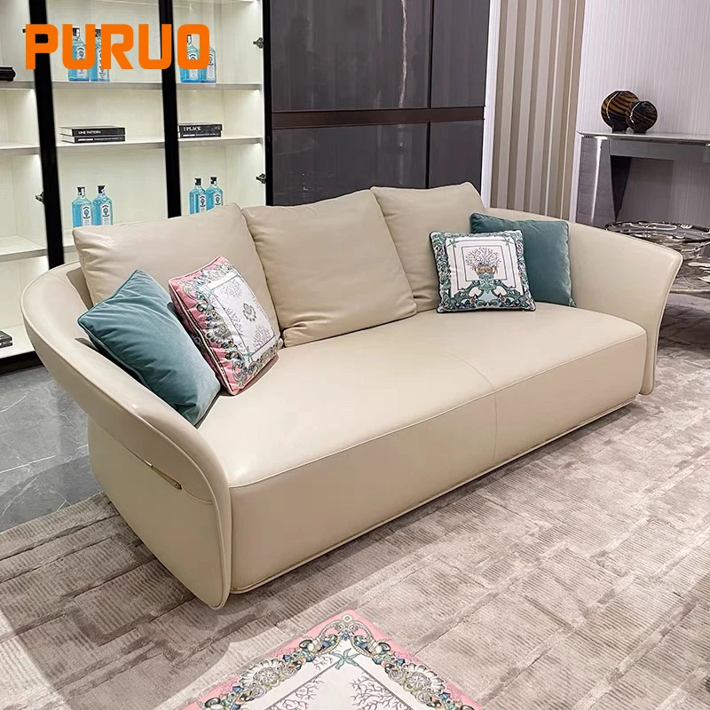 Puruo Living room villa sofas white luxury high quality leather sofa set italian design furniture luxury sofas