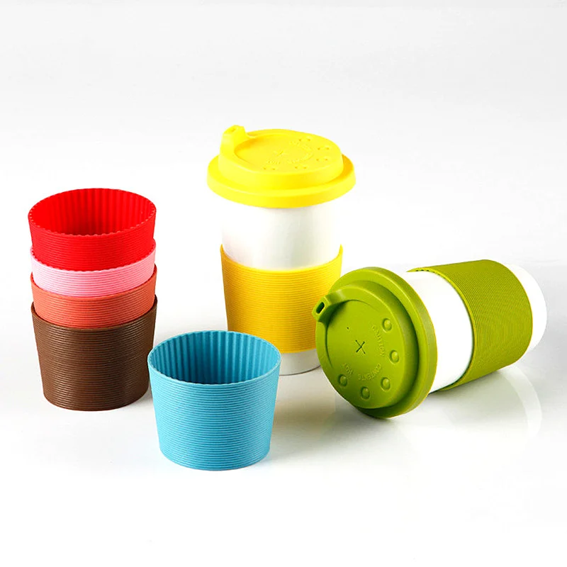 Food Grade Custom Reusable Clear Red Color Silicone Rubber Coffee Mug Cup Sleeve