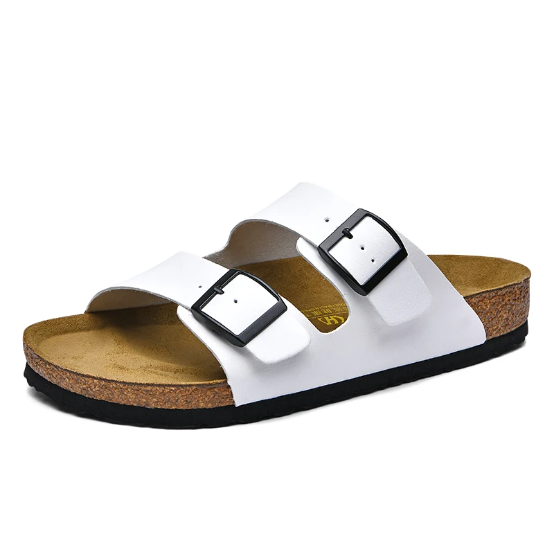 Greatslides Slipper Double Buckle Adjustable,Men Slides Comfortable Cork Slippers And Sandals,2 Buckles Sandals