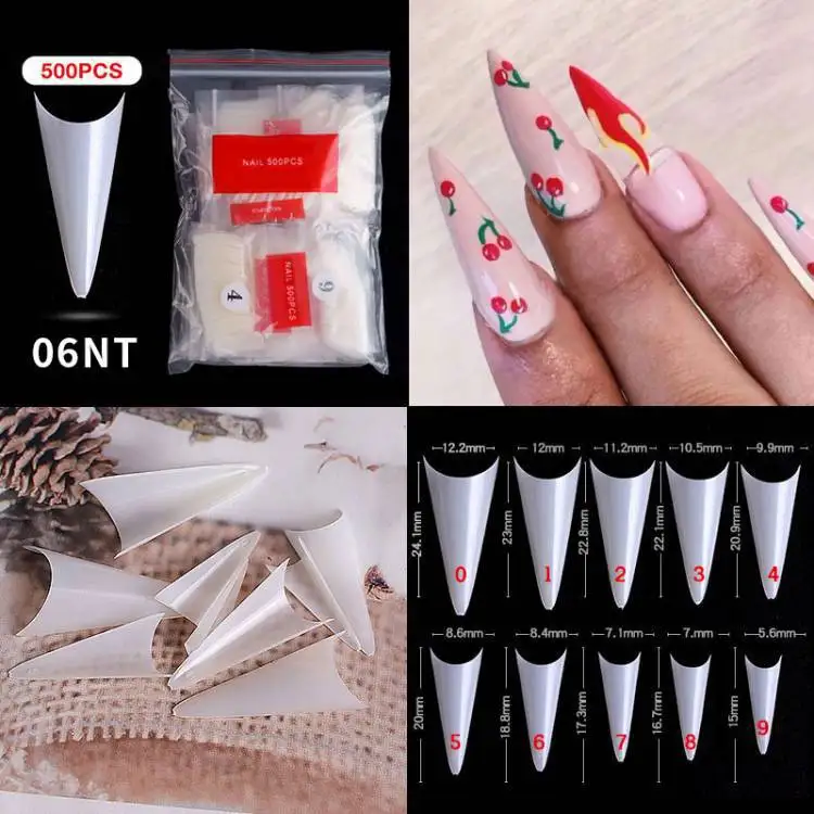Customized Order Of Half Cover Short Length Sqaure Long Pointed Color Nail Tips With Glue Tabs Artificial Fingernails