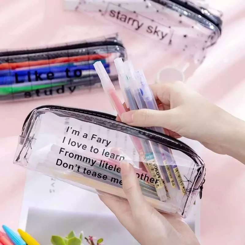 2023 New Popular Transparent PVC pencil case school plastic pencil pouch Travelling cosmetic pouch with zip