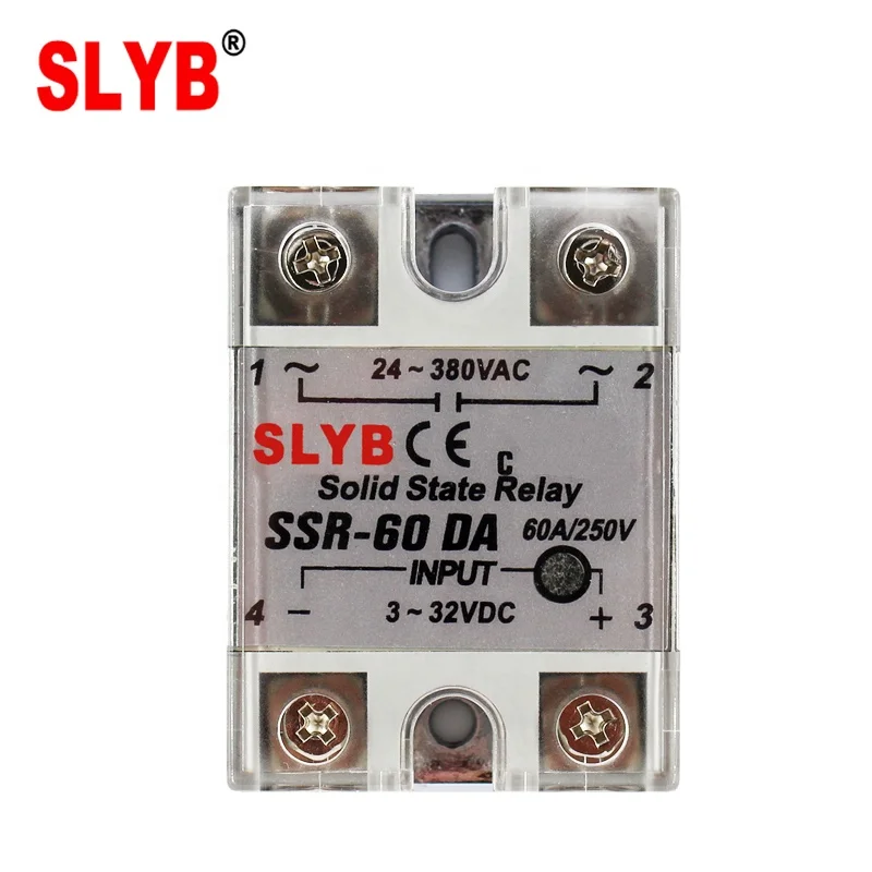 Zhejiang Wenzhou Factory Single Phase Solid State Relay SSR-60 DA 3-32VDC Input to 24-380VAC Output