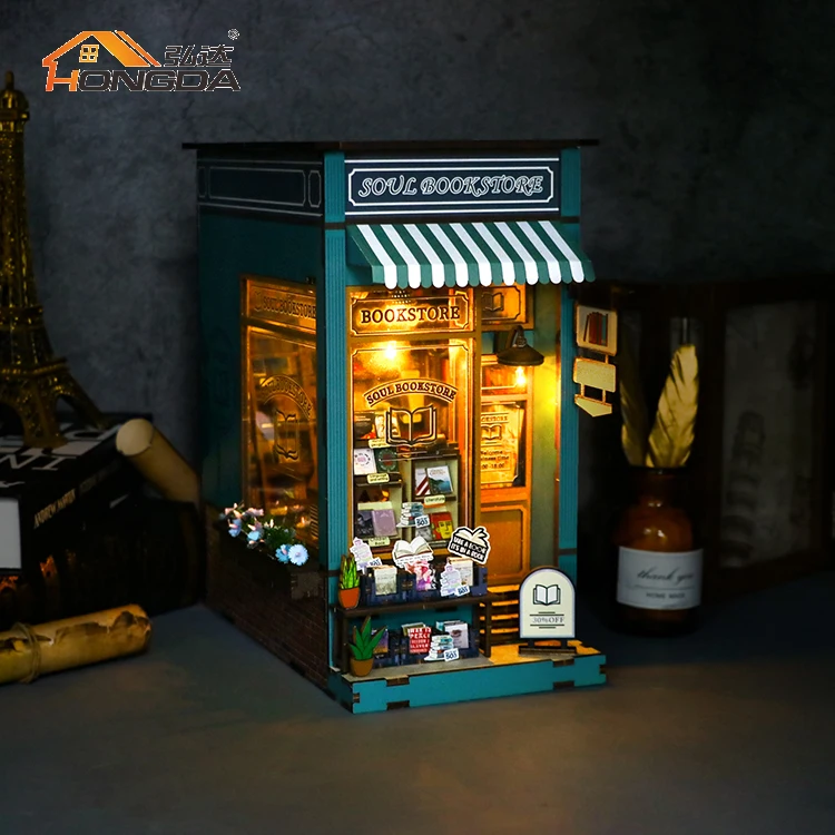 Hot Selling M2314 Soul Bookstore Diy Miniature Book Nook Kit Handmade 3D Wooden Book Nook With Light