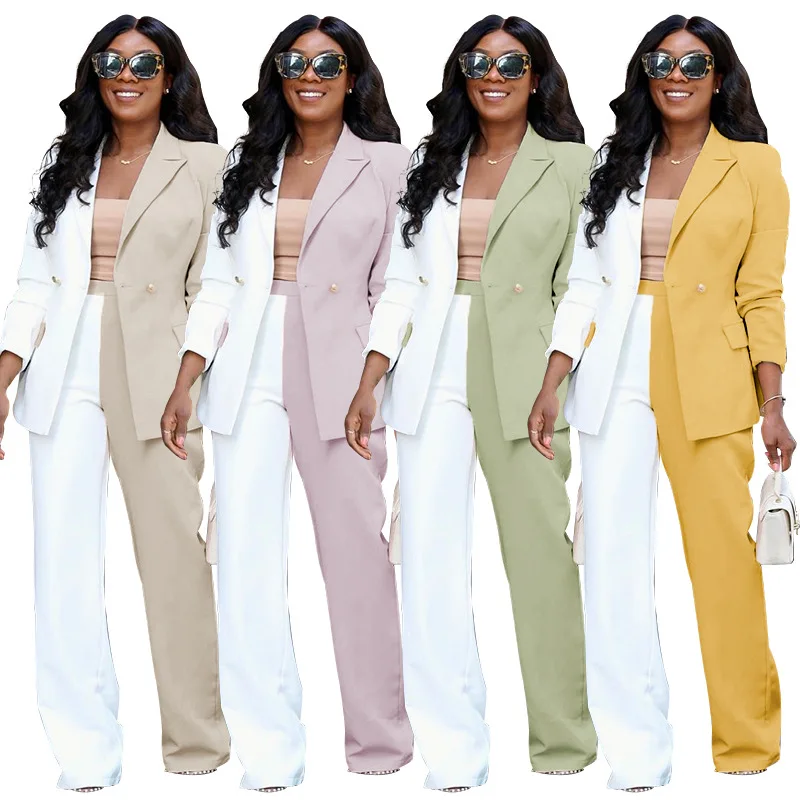2022 fall fashion women best selling New trend color matching simple style long sleeved suit top fashion casual trousers suit