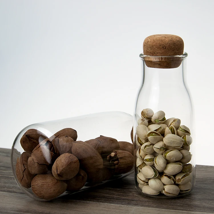 Multi capacity transparent airtight glass jars glass storage bottle cork food storage jars