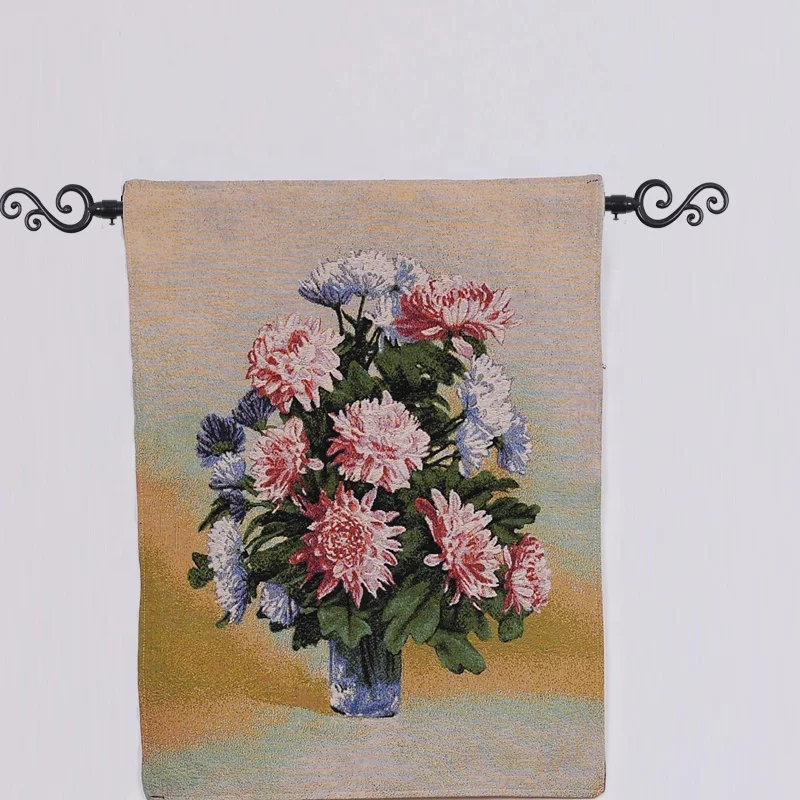 Custom Vintage Design Jacquard Floral Tapestry Decorative Throw Wall Hanging Throw Embroidery Tapestry