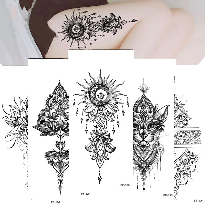 Waterproof Temporary Tattoo Sticker Chest Lace Henna Mandala Flash Tattoos Wolf Diamond Flower Body Art Arm Fake Tatoo Women Men