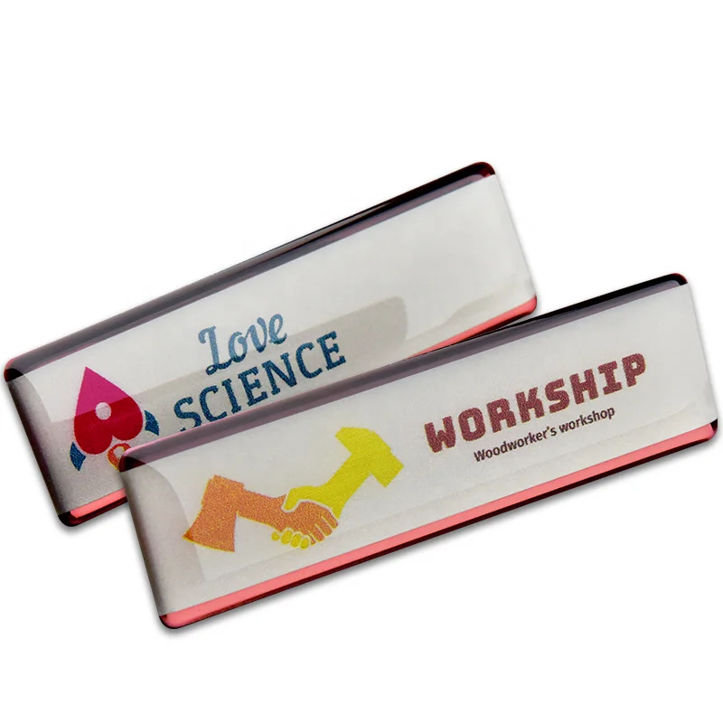 Double layer acrylic name badge with epoxy pin magnetic attachment for staff