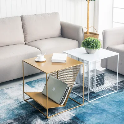 Скандинавский кованый журнальный столик комбинированный Многофункциональный маленький квадратный стол
