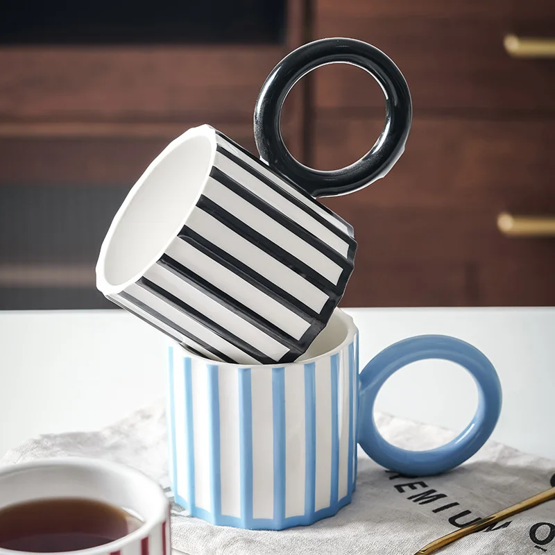 Nordic style striped matte glaze 350ml 12oz elegant coffee mug ceramic for gift porcelain cup for coffee and water