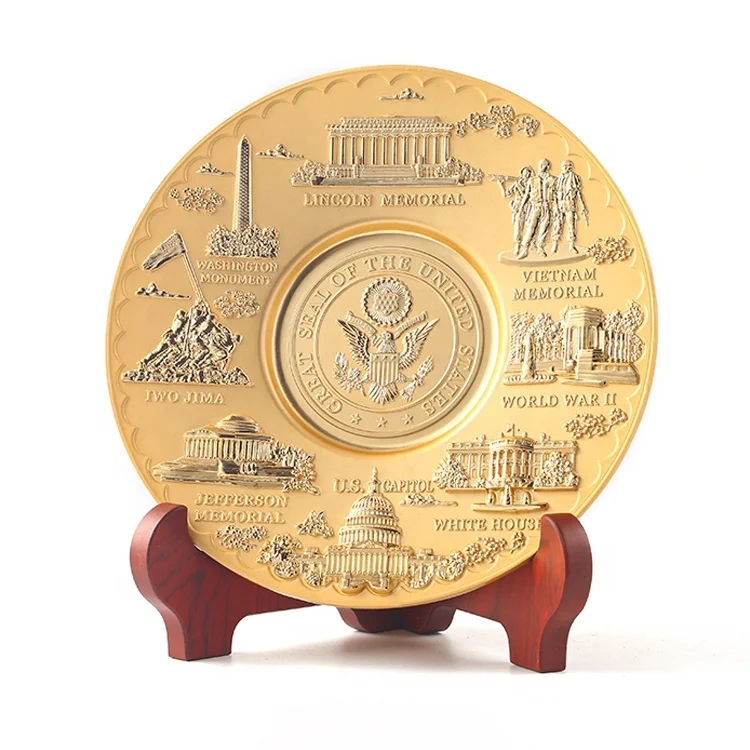 DC производство под заказ цинковый сплав Металл 3d памятная пластина Античная Бронза Золото Сувенир тисненый логотип металлическая сувенирная