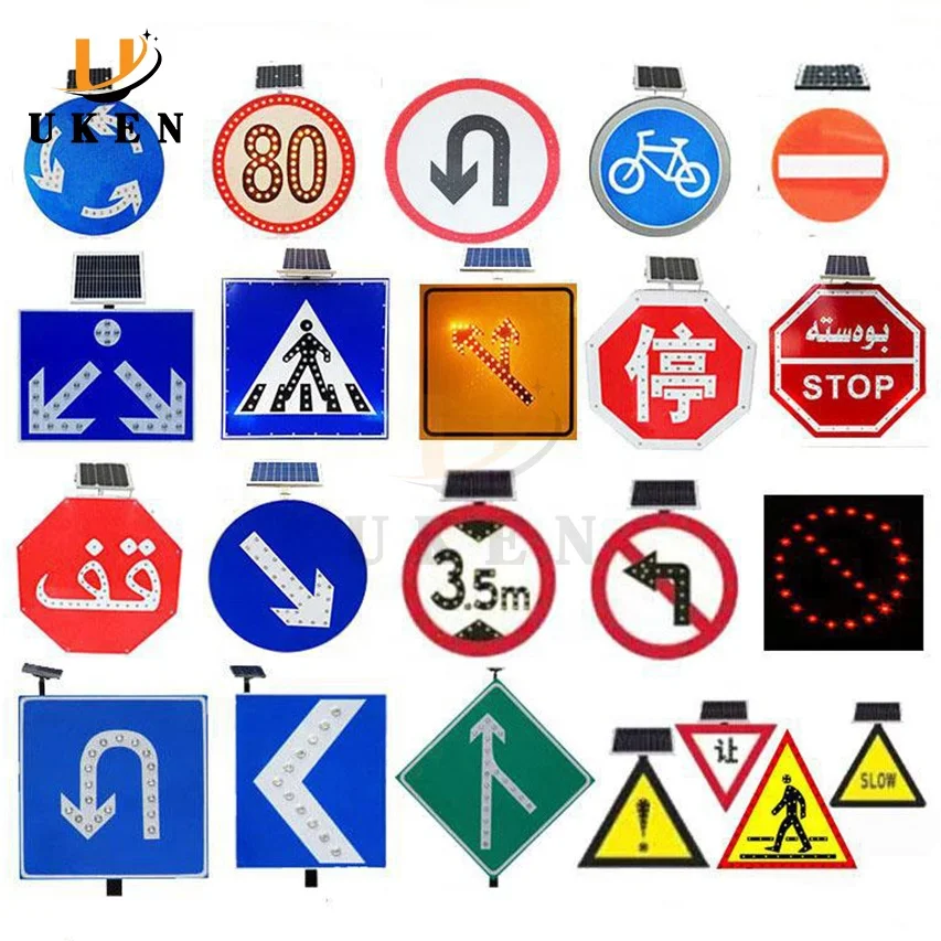 Solar Panel LED Warning Reflector Signs for Road Internally Illuminated Slow Down Flashing Stop Mark Solar Traffic Sign