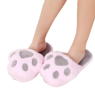 New styles cute cartoon household paw woman plush cotton slippers