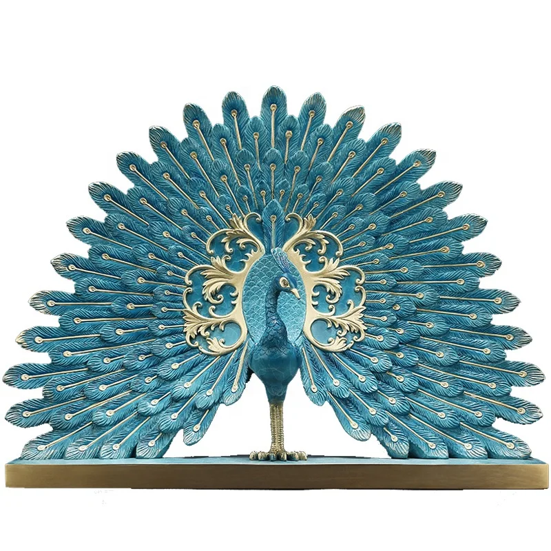 Animal peacock statue sculpture indoor peacock decoration Casting of pure copper ornaments brass peafowl decoration