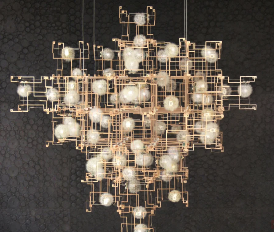 Lobby Bar Creative LED Character Star-filled Cube Chandelier Works Crystal Custom Lights