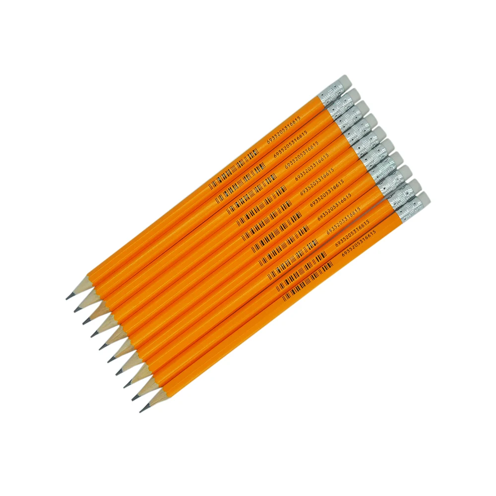 promotional logo printed  pencil graphite white linden wood yellow hb pencil with muti-color ferrul pencil school hb lapiz