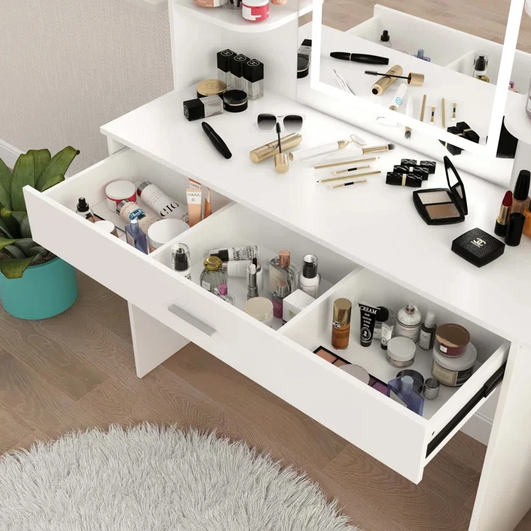 Trendy Dressing Table Dresser Set Toilet Tables Makeup White Vanity With Mirror and Chair