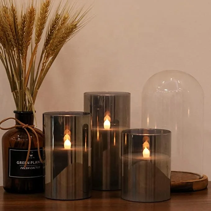 
wholesale glass flicker flame battery operated led candles with timer 