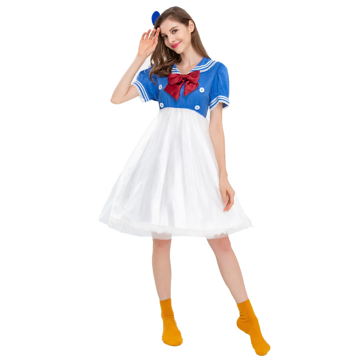 Halloween costume Donald Duck performance dress Japanese duck costume short sleeved navy sailor puffy skirt
