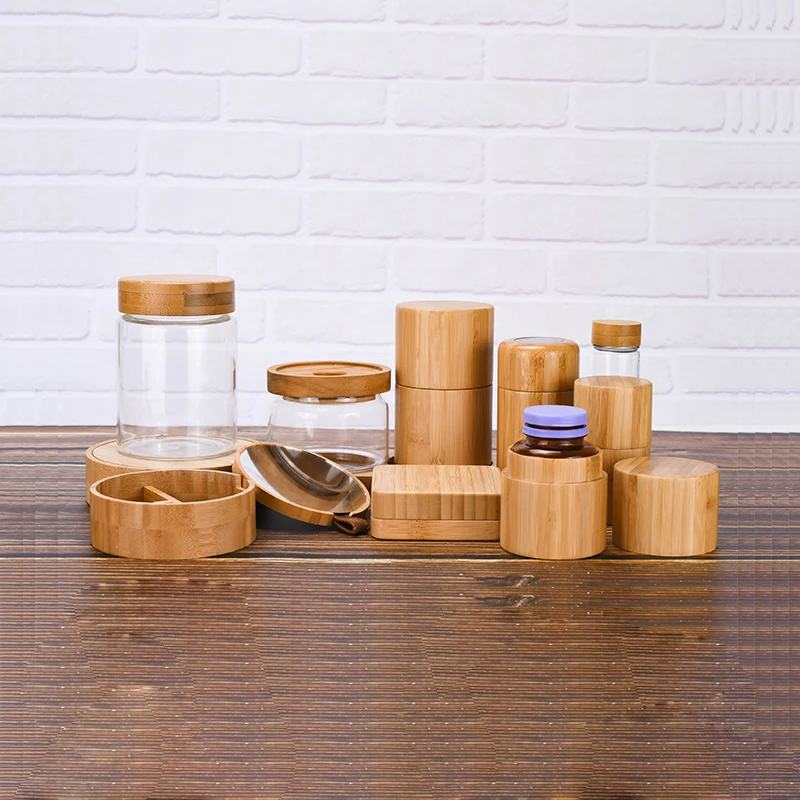 Eco Friendly Bamboo storage Packaging food grade glass Jar With Bamboo Cap