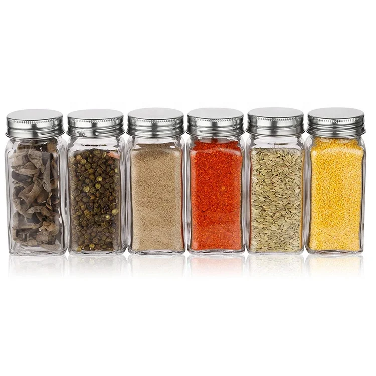 Hot Sale Customized 4oz Square Spice Jars 120ml Condiment Bottles With Holes on the lid and Plastic Inner