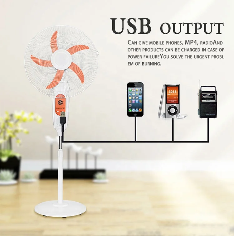 Factory Price Low Noise Standard Rechargeable Adjustable AC/DC Charging with Solar Panel Electric Floor Stand Fan