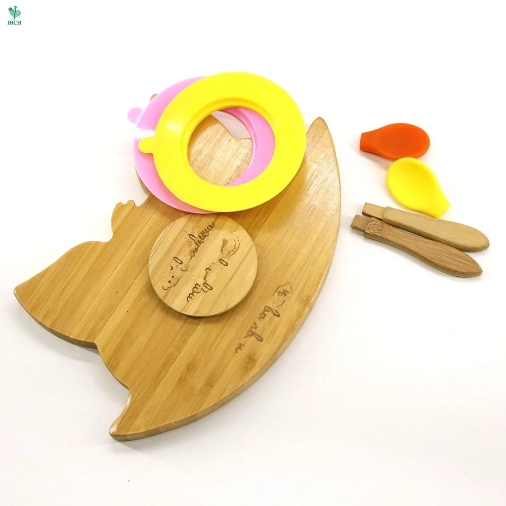 Sample Avaliable Wholesale High quality Fox Pattern Bamboo Baby Silicone Dinner Plates For Kids