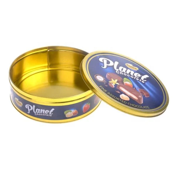 Custom designs round premium dutch danish butter cookies biscuits metal tin box packaging candy chocolate tin can container