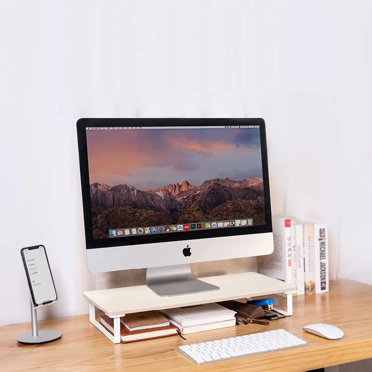 Storage Double Monitor Laptop Stand Simple Wooden Desk Computer Monitor stand desk