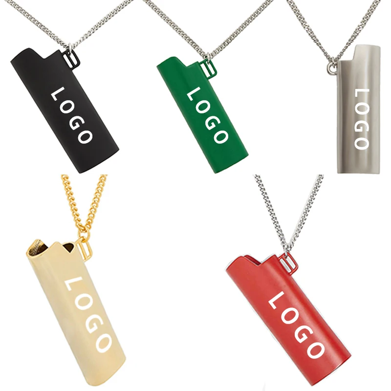 
Popular factory direct sell new gold necklace necklace hip hop lighter case cover holder men necklace with Brand Logo 