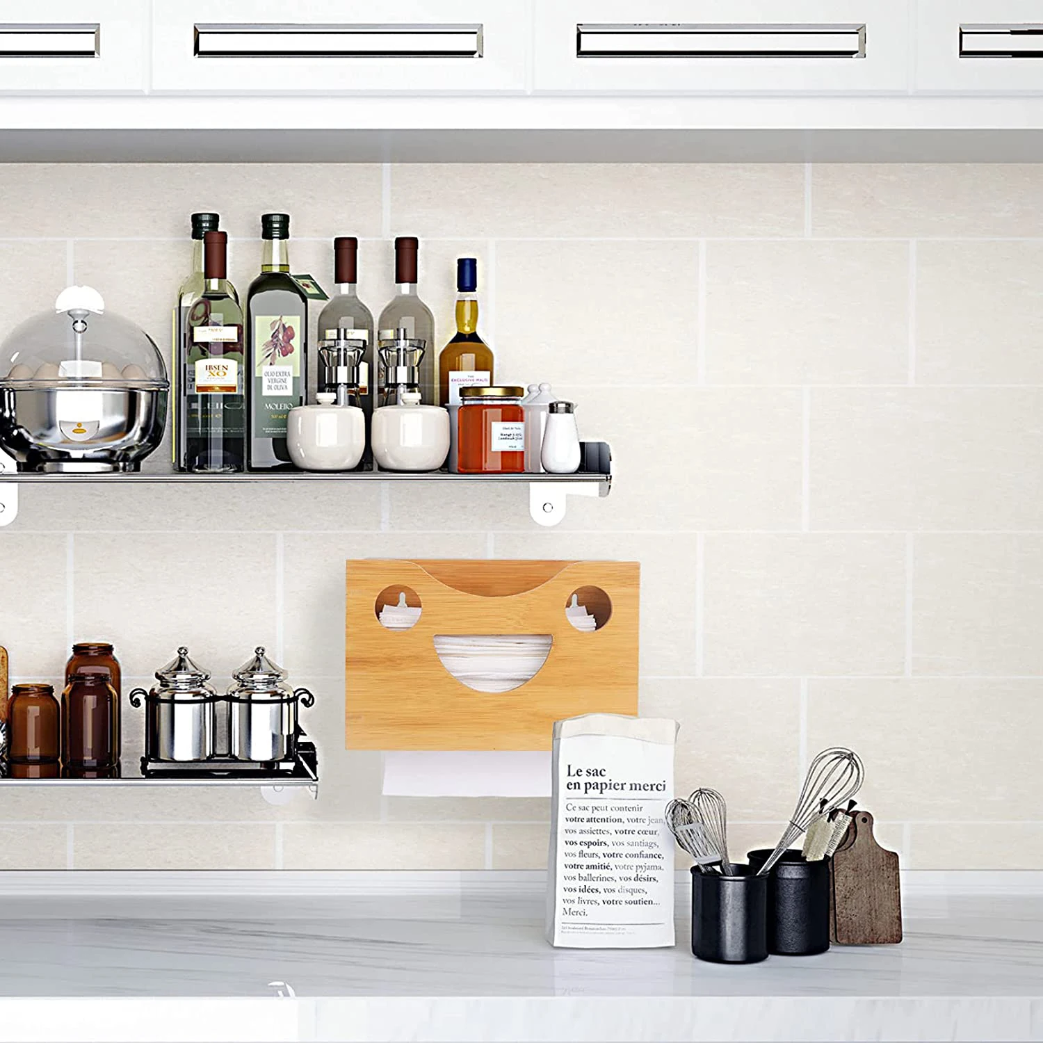 Paper Towel Dispenser Countertop Wall Mount Manual Bamboo Paper Hand Towel Holder Compatible with Trifold C Fold Z Fold