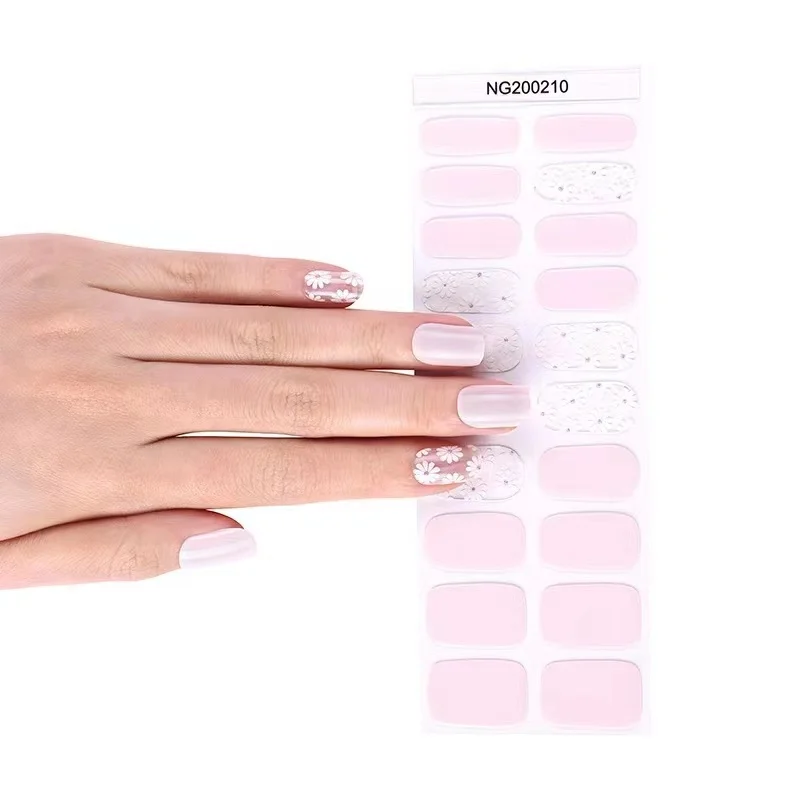 Hot selling uv lamp semi cured gel nail stickers with pink sweet daisy pattern
