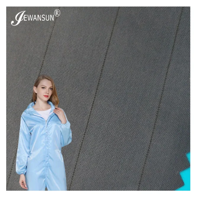 Can do 1.7CM100 polyester anti-static fabric stripe conductive silk polyester  dust-free work suit fabric polyester