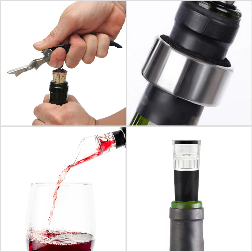 High Grade Wine Accessories Gift Set With wine opener vacuum stopper pourer ring