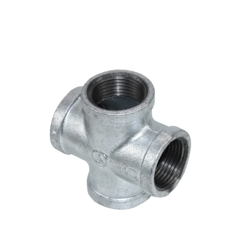 DKV GI BSPT NPT Threaded galvanized malleable iron Female Cross Tee 150LB 4 Four Way GI Equal Cross Female Threaded